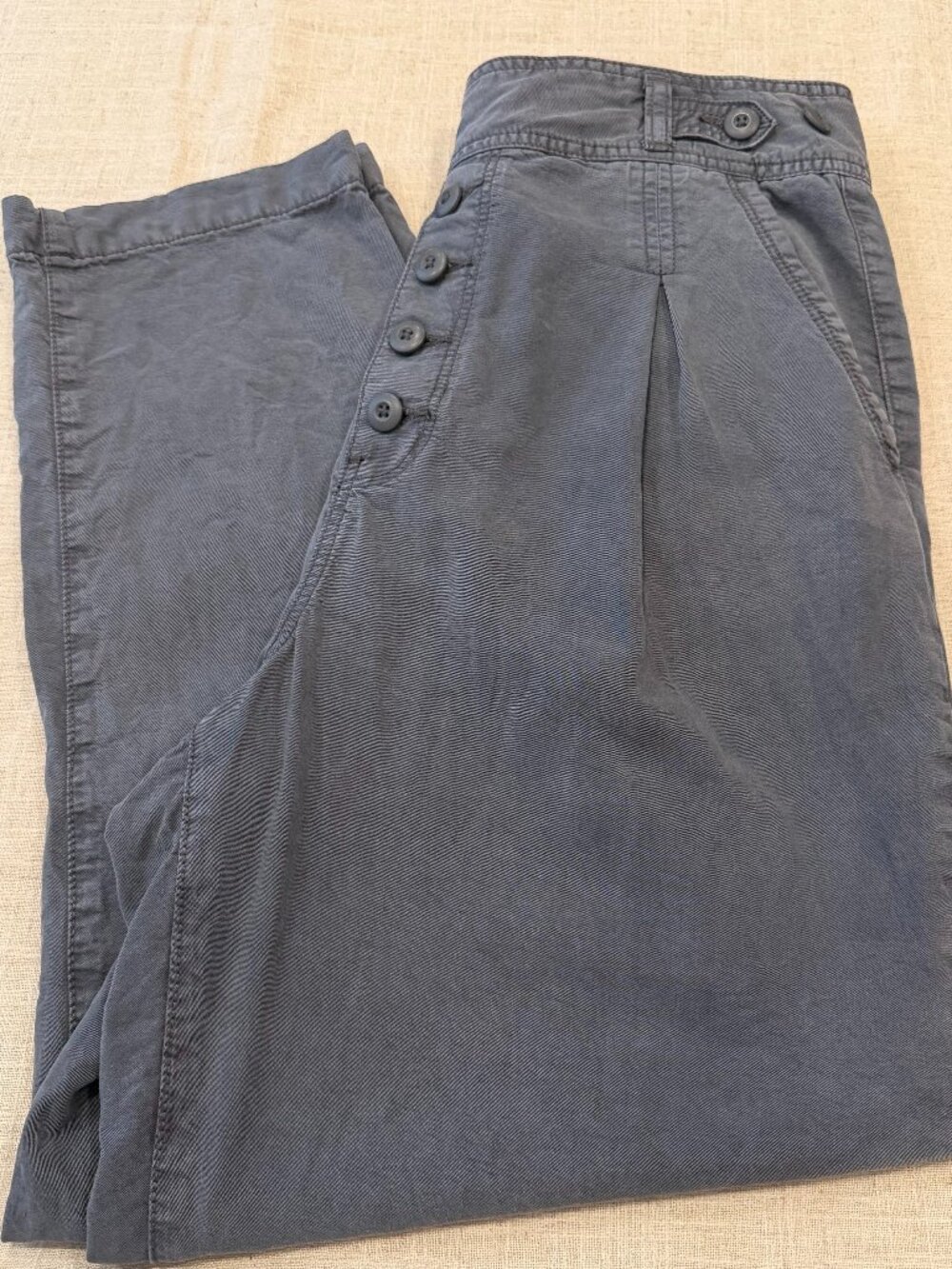 American Eagle Gray Lyocell High Waist Button Front Wide Leg Pants Size 14